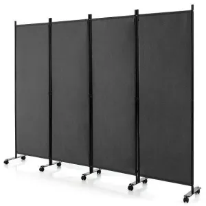 4-Panel Folding Room Divider 6 Feet Rolling Privacy Screen with Lockable Wheels-