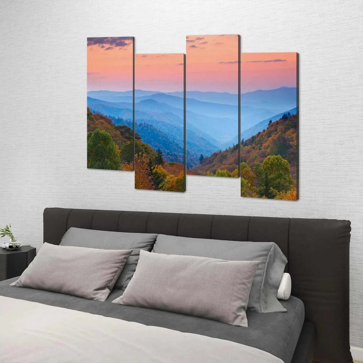4 Pcs Canvas Mountain Wall Art Rolling Mountain Ranges Sunrise Modern Photo Prints for Living Room Bedroom Office Framed Artworks Wall Art for Home Decor