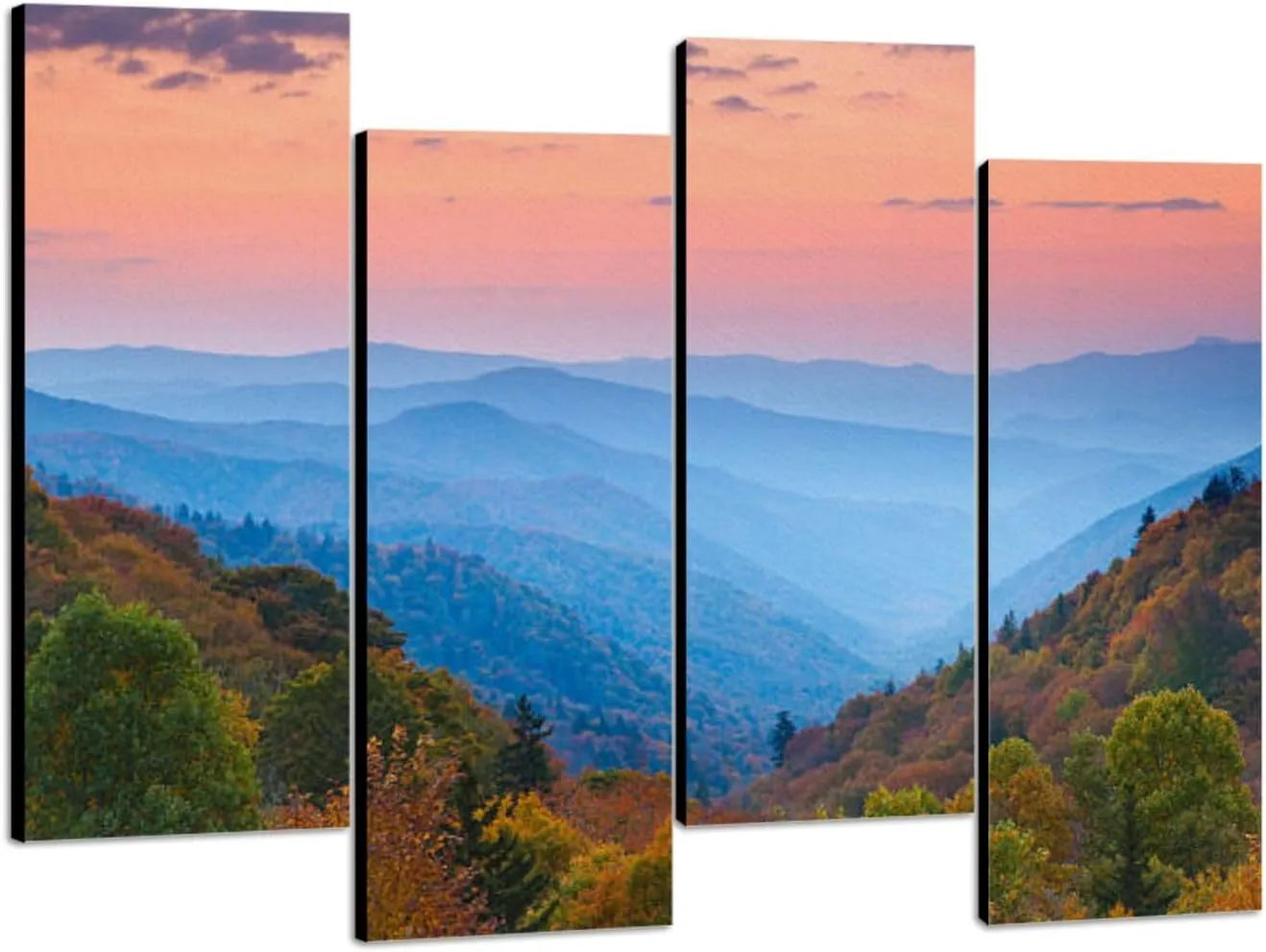 4 Pcs Canvas Mountain Wall Art Rolling Mountain Ranges Sunrise Modern Photo Prints for Living Room Bedroom Office Framed Artworks Wall Art for Home Decor