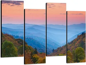 4 Pcs Canvas Mountain Wall Art Rolling Mountain Ranges Sunrise Modern Photo Prints for Living Room Bedroom Office Framed Artworks Wall Art for Home Decor