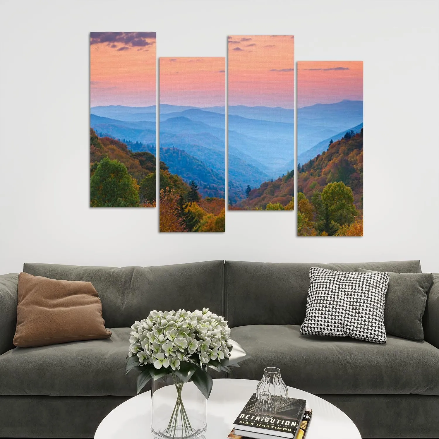 4 Pcs Canvas Mountain Wall Art Rolling Mountain Ranges Sunrise Modern Photo Prints for Living Room Bedroom Office Framed Artworks Wall Art for Home Decor