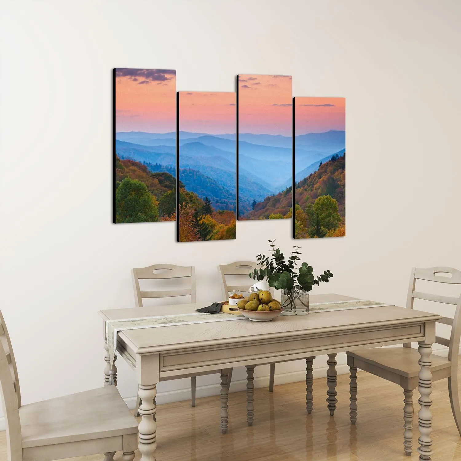 4 Pcs Canvas Mountain Wall Art Rolling Mountain Ranges Sunrise Modern Photo Prints for Living Room Bedroom Office Framed Artworks Wall Art for Home Decor