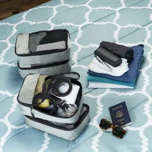 4-Piece Nylon Travel Packing Cubes Set for Clothes & Laundry (Grey, Small)