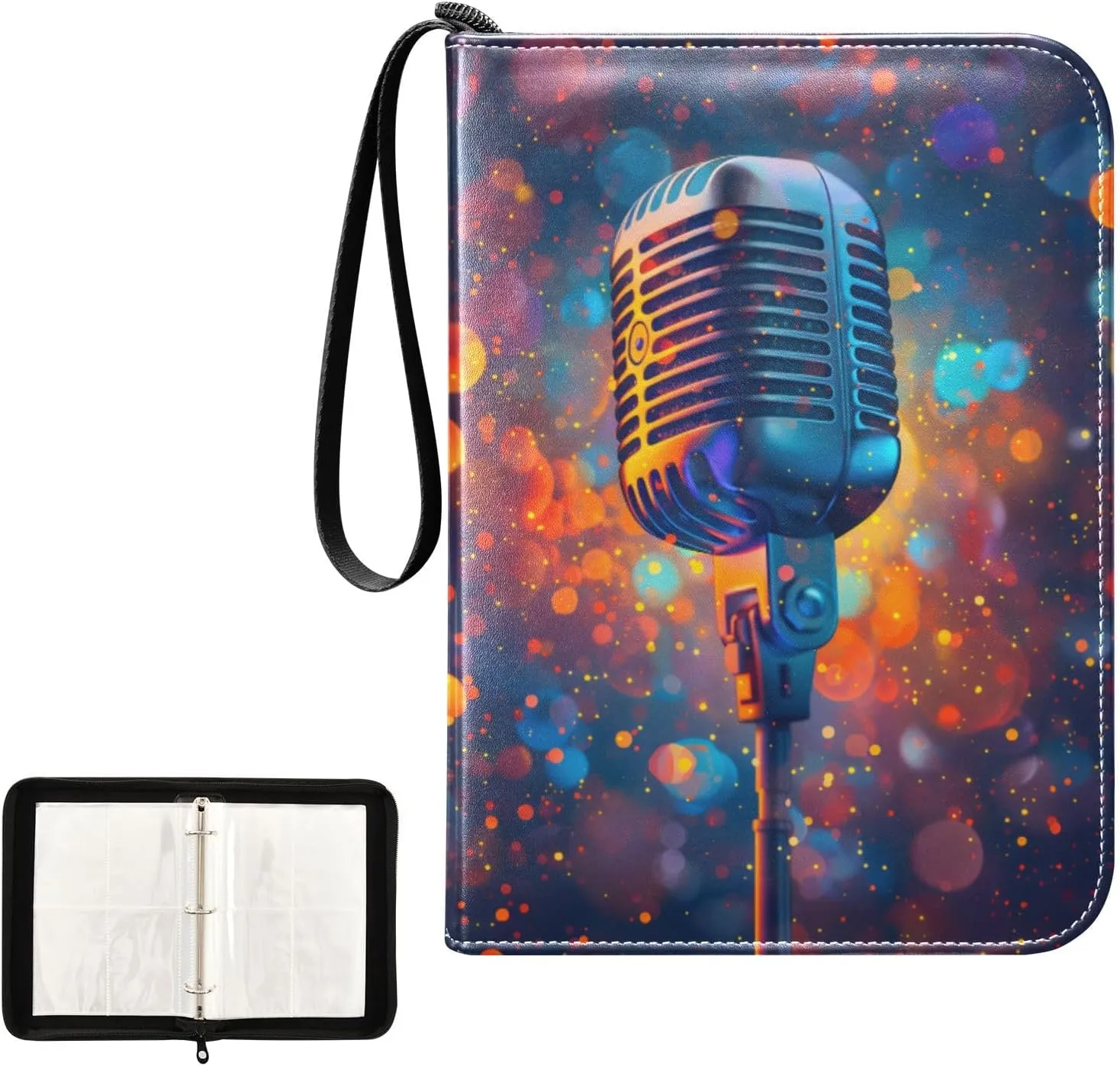 4 Pockets Trading Card Album Holder Book Folder Sports Card Binder Music Microphone 400 Double Side Pockets for 3 Ring Binder Zipper