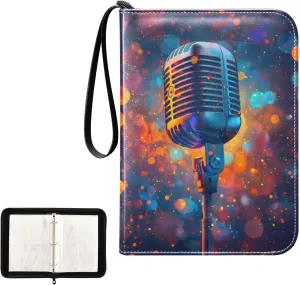 4 Pockets Trading Card Album Holder Book Folder Sports Card Binder Music Microphone 400 Double Side Pockets for 3 Ring Binder Zipper
