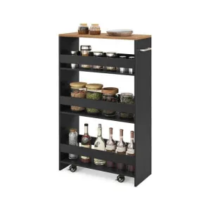 4-Tier Rolling Storage Cart Slim Kitchen Cart on Wheels with Open Shelves and Ha