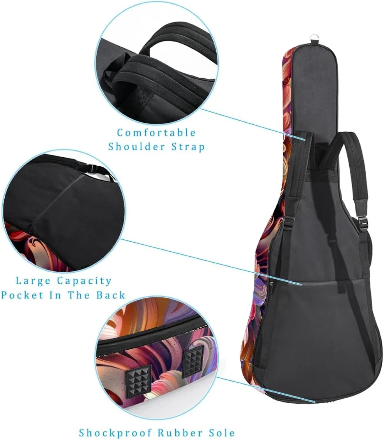 40 41 42 Inch Guitar Gig Bag, 0.4 In Thick Sponge Soft Padded Guitar Case Cover for Acoustic Electric Bass Classical Guitar, Colorful Floral Digital Design