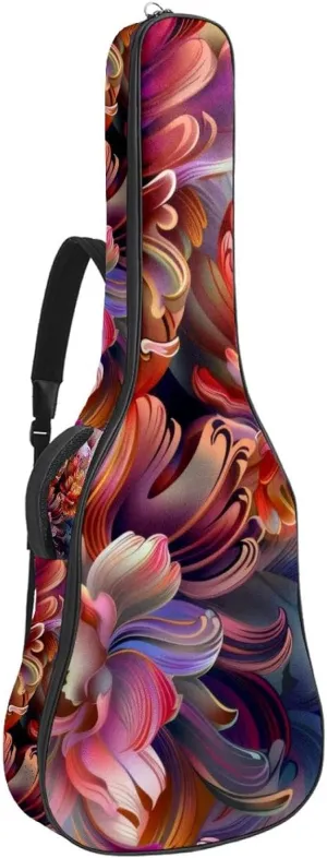 40 41 42 Inch Guitar Gig Bag, 0.4 In Thick Sponge Soft Padded Guitar Case Cover for Acoustic Electric Bass Classical Guitar, Colorful Floral Digital Design