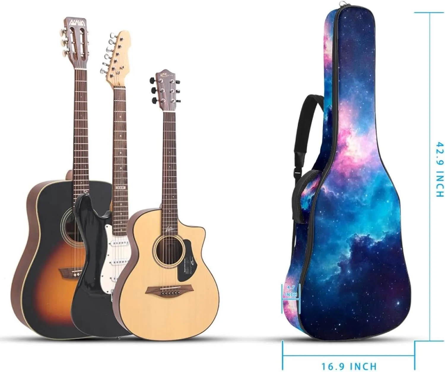 40 41 42 Inch Guitar Gig Bag, 0.4 In Thick Sponge Soft Padded Guitar Case Cover for Acoustic Electric Bass Classical Guitar, Colorful Stary Night Cosmos Backgroud