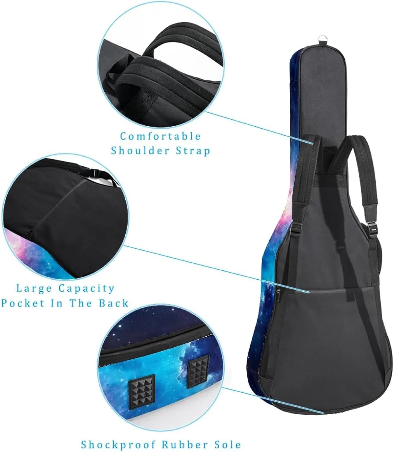 40 41 42 Inch Guitar Gig Bag, 0.4 In Thick Sponge Soft Padded Guitar Case Cover for Acoustic Electric Bass Classical Guitar, Colorful Stary Night Cosmos Backgroud