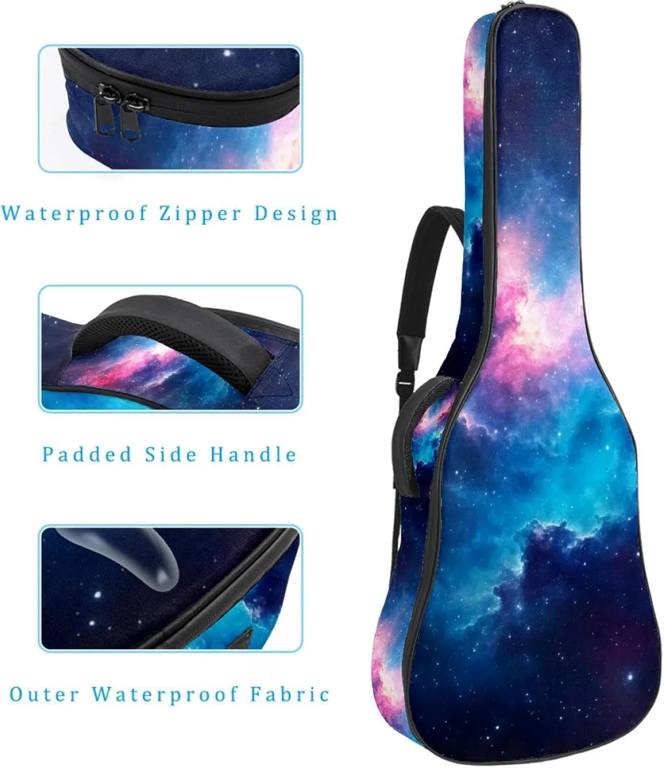 40 41 42 Inch Guitar Gig Bag, 0.4 In Thick Sponge Soft Padded Guitar Case Cover for Acoustic Electric Bass Classical Guitar, Colorful Stary Night Cosmos Backgroud