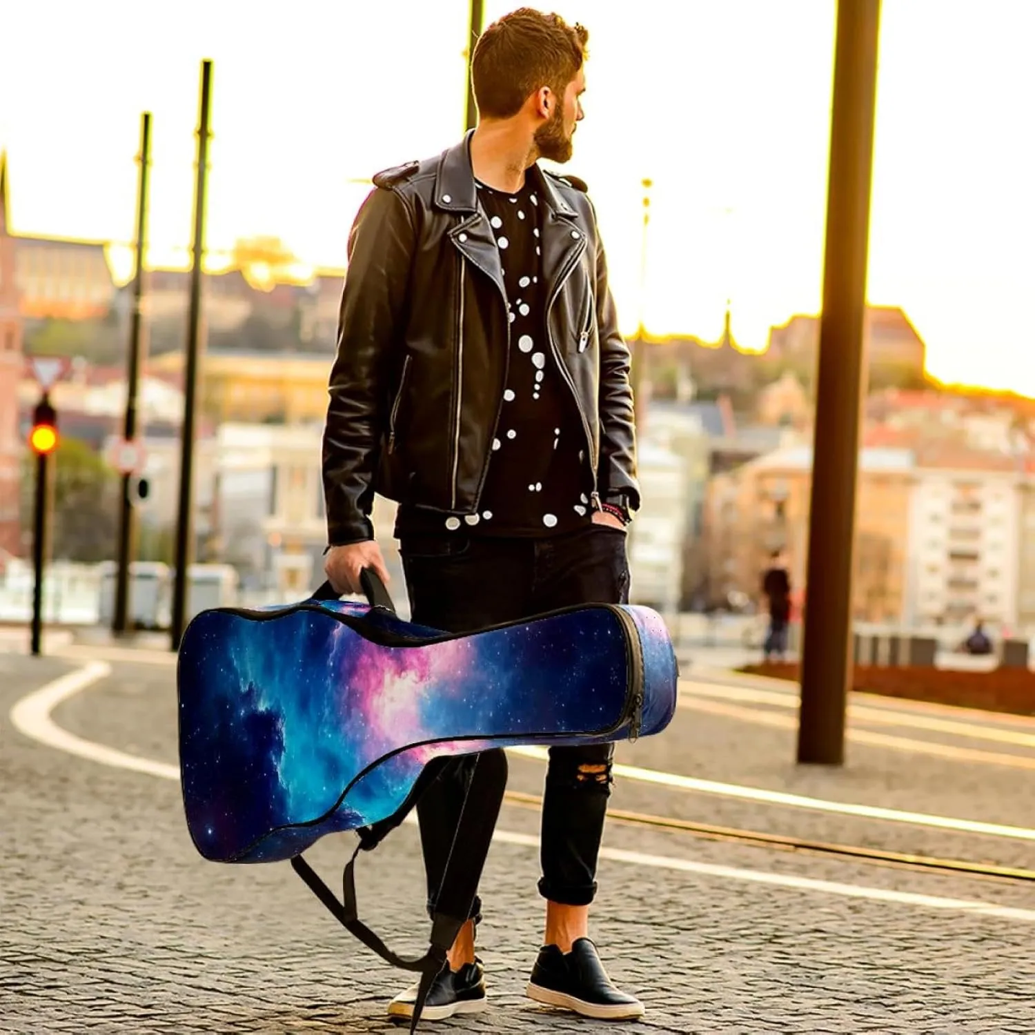 40 41 42 Inch Guitar Gig Bag, 0.4 In Thick Sponge Soft Padded Guitar Case Cover for Acoustic Electric Bass Classical Guitar, Colorful Stary Night Cosmos Backgroud