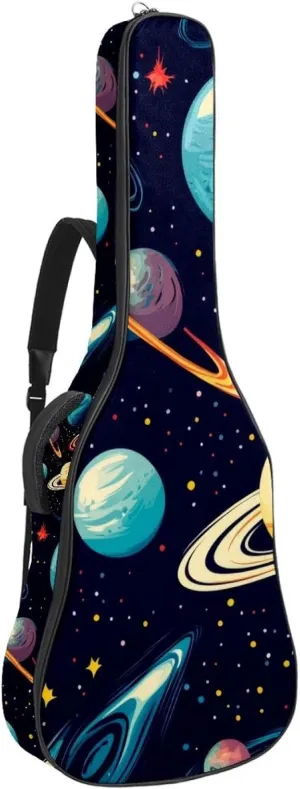 40 41 42 Inch Guitar Gig Bag, 0.4 In Thick Sponge Soft Padded Guitar Case Cover for Acoustic Electric Bass Classical Guitar, Cosmos Planets Comets Night Sky Galaxy Pattern