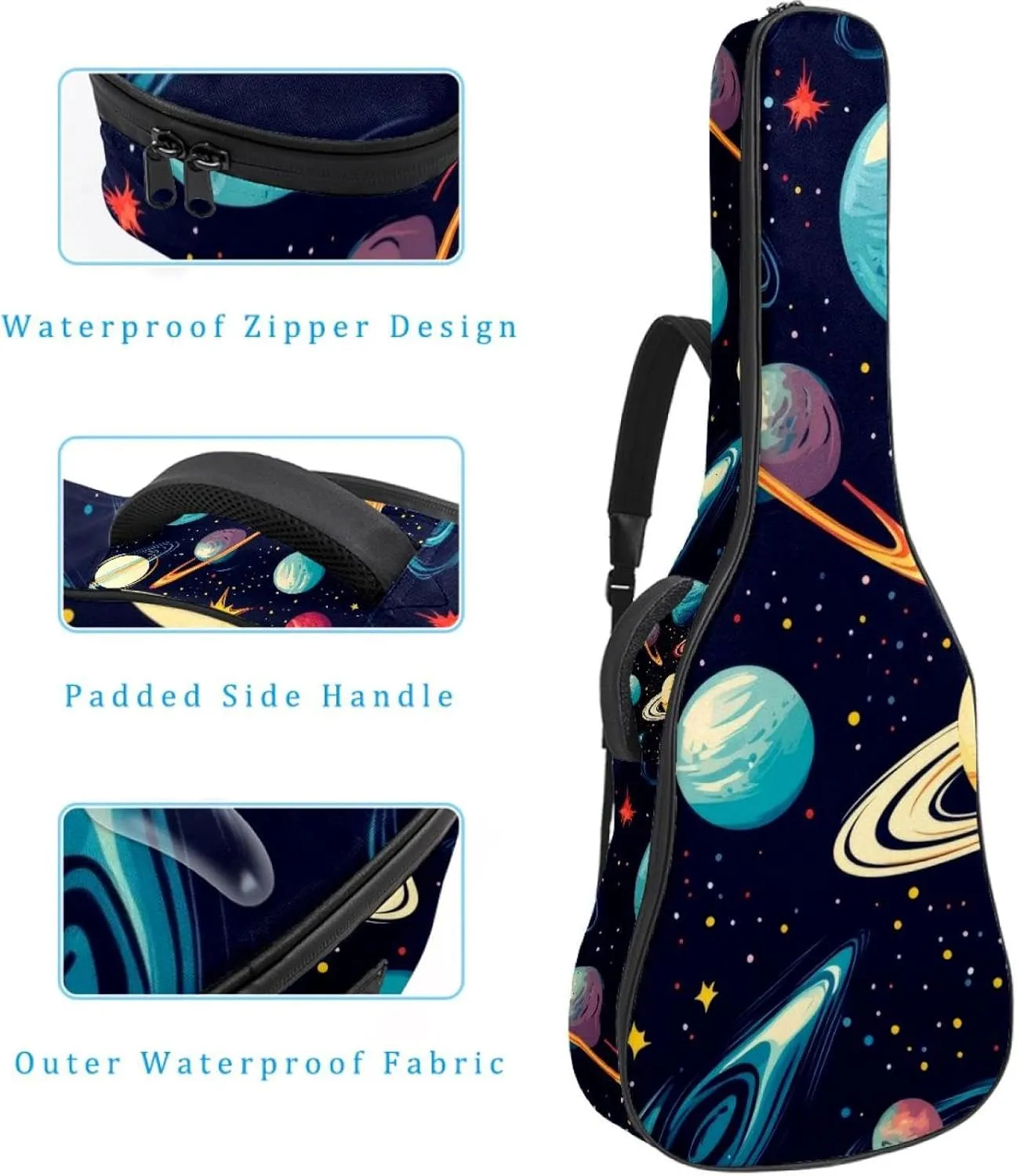 40 41 42 Inch Guitar Gig Bag, 0.4 In Thick Sponge Soft Padded Guitar Case Cover for Acoustic Electric Bass Classical Guitar, Cosmos Planets Comets Night Sky Galaxy Pattern
