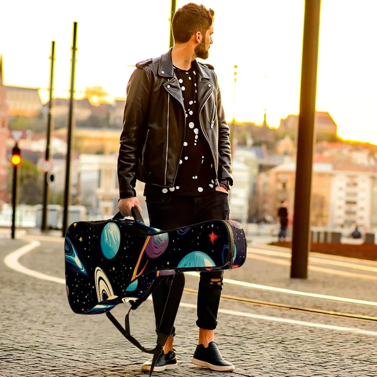 40 41 42 Inch Guitar Gig Bag, 0.4 In Thick Sponge Soft Padded Guitar Case Cover for Acoustic Electric Bass Classical Guitar, Cosmos Planets Comets Night Sky Galaxy Pattern