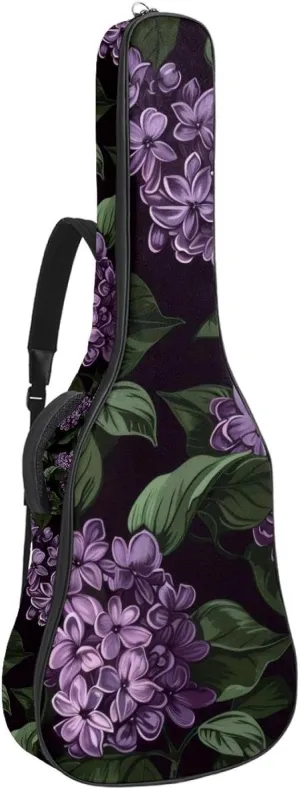 40 41 42 Inch Guitar Gig Bag, 0.4 In Thick Sponge Soft Padded Guitar Case Cover for Acoustic Electric Bass Classical Guitar, Purple Blooming Lilacs Flowers Pattern