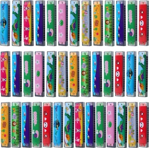 40 Pack Kids Harmonica Toy Bulk 16 Holes Cartoon Harmonica Musical Instruments Toy for Children Party Goodie Bags Stuffers, Random Color Pattern