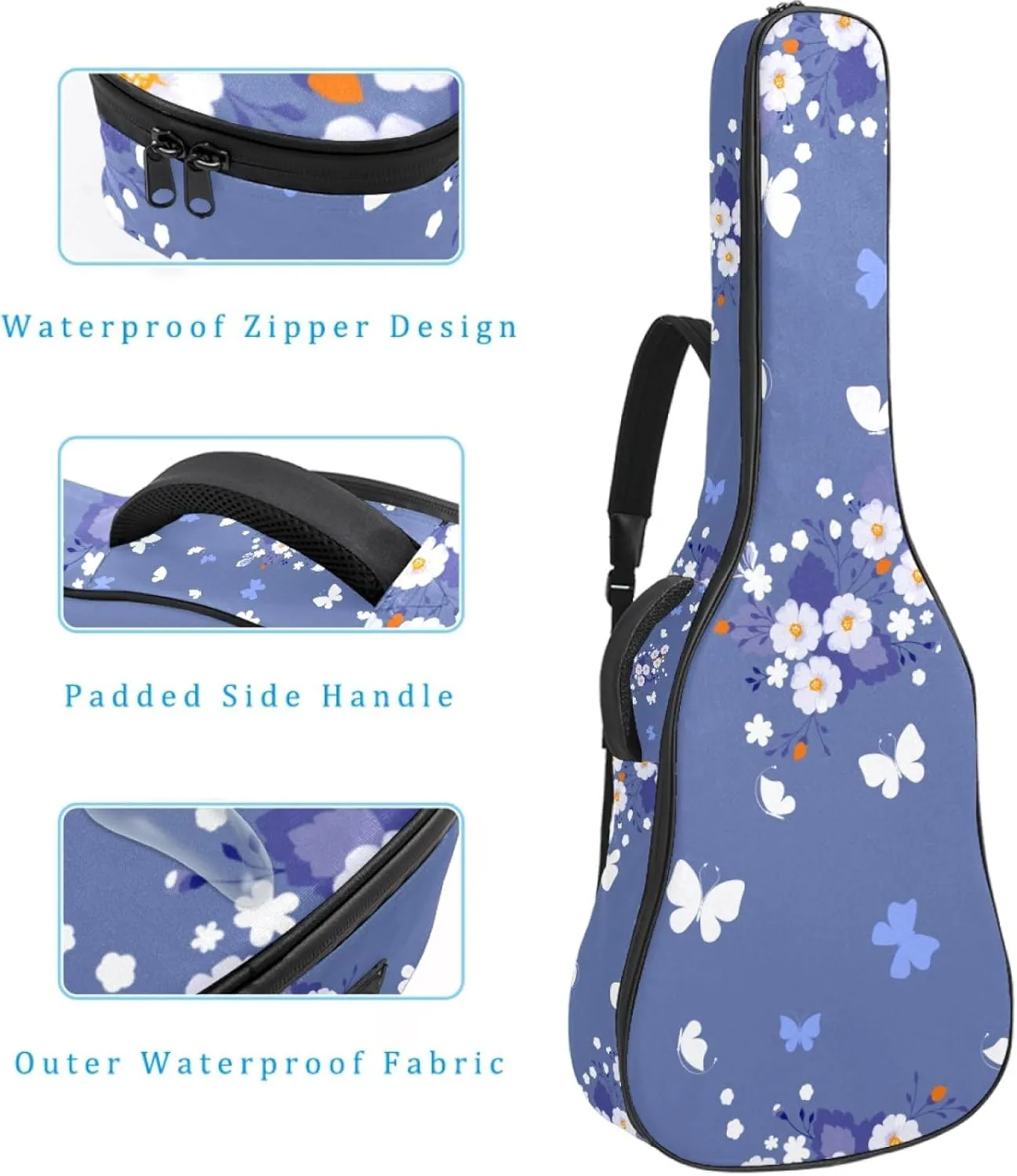 40/41/42-inch Aesthetic Butterfly Acoustic Guitar Bag With Adjustable Shoulder Strap And 2 Storage Bags. Guitar Bag With Back Hanging Loop, Electric, and Classical Guitars