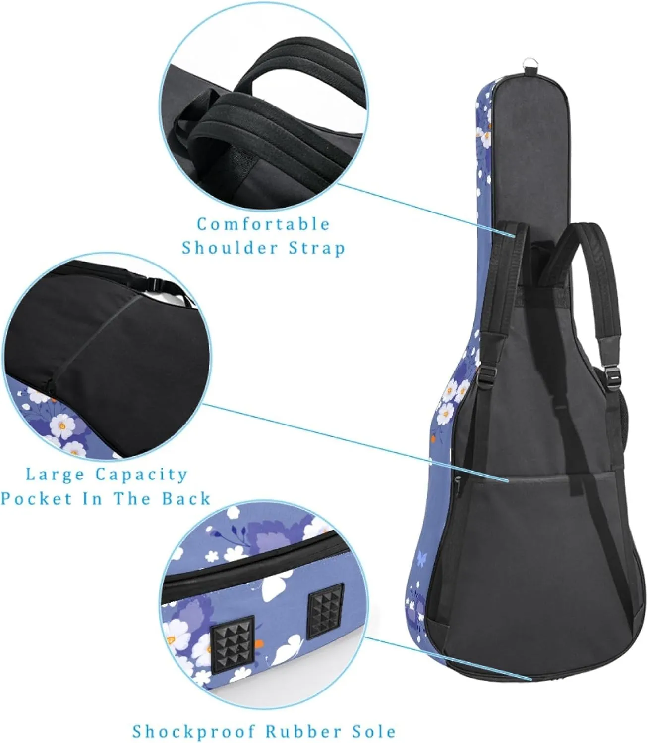 40/41/42-inch Aesthetic Butterfly Acoustic Guitar Bag With Adjustable Shoulder Strap And 2 Storage Bags. Guitar Bag With Back Hanging Loop, Electric, and Classical Guitars