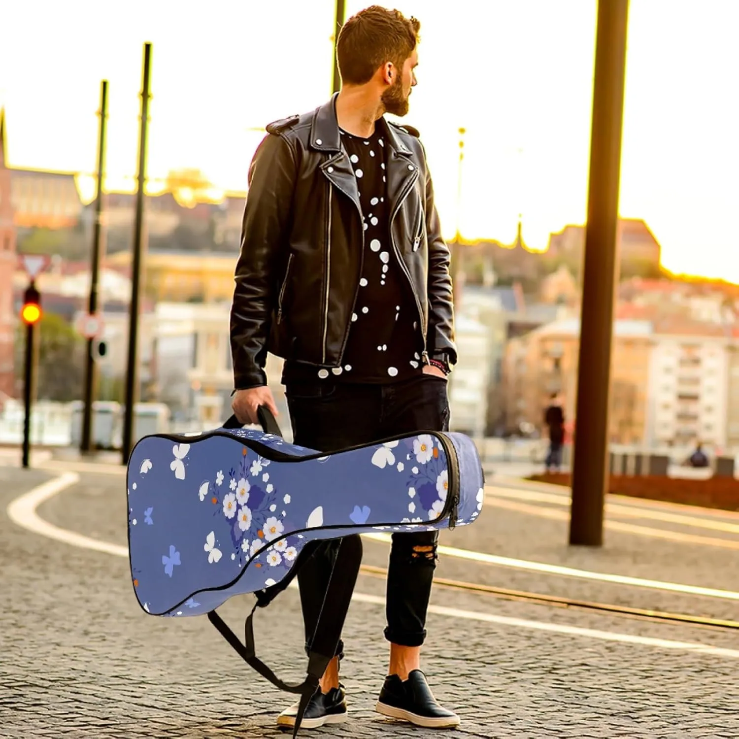40/41/42-inch Aesthetic Butterfly Acoustic Guitar Bag With Adjustable Shoulder Strap And 2 Storage Bags. Guitar Bag With Back Hanging Loop, Electric, and Classical Guitars