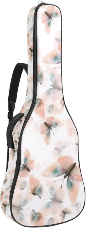 40/41/42-inch Aesthetic Butterfly Acoustic Guitar Bag With Adjustable Shoulder Strap And 2 Storage Bags. Guitar Bag With Back Hanging Loop, Electric, and Classical Guitars