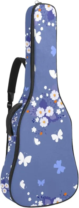 40/41/42-inch Aesthetic Butterfly Acoustic Guitar Bag With Adjustable Shoulder Strap And 2 Storage Bags. Guitar Bag With Back Hanging Loop, Electric, and Classical Guitars