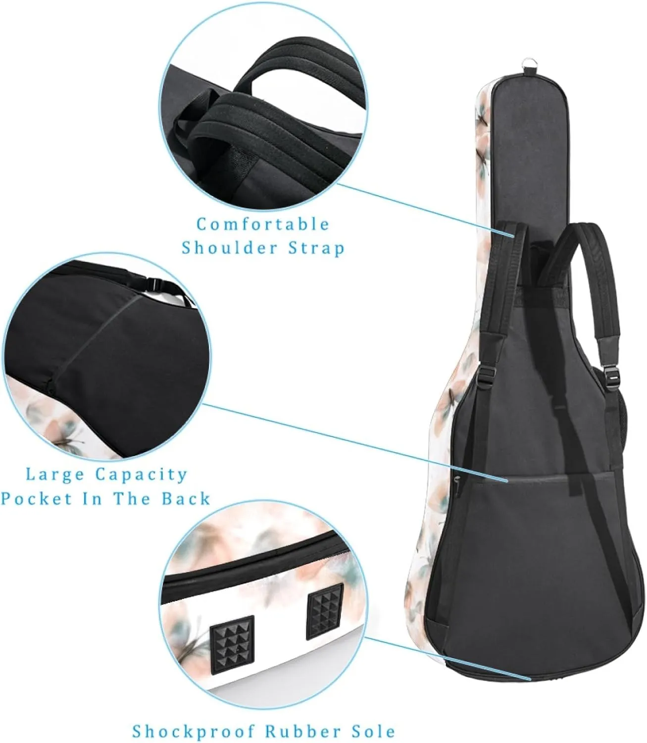 40/41/42-inch Aesthetic Butterfly Acoustic Guitar Bag With Adjustable Shoulder Strap And 2 Storage Bags. Guitar Bag With Back Hanging Loop, Electric, and Classical Guitars