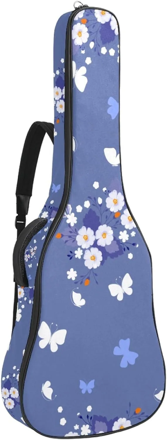 40/41/42-inch Aesthetic Butterfly Acoustic Guitar Bag With Adjustable Shoulder Strap And 2 Storage Bags. Guitar Bag With Back Hanging Loop, Electric, and Classical Guitars