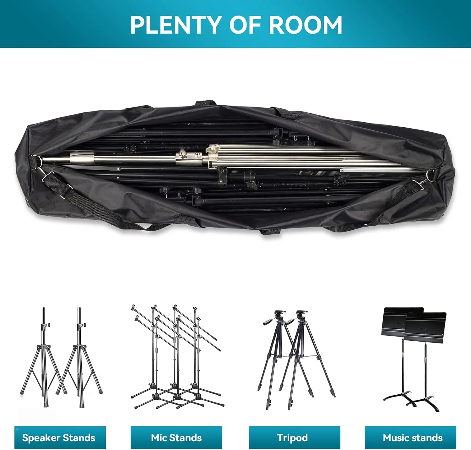 48" Long Tripod Carrying Bag for Speaker and Light Stands, Mic/Microphone Poles - with Adjustable Shoulder Strap, Heavy Duty Handle and Double Zipper