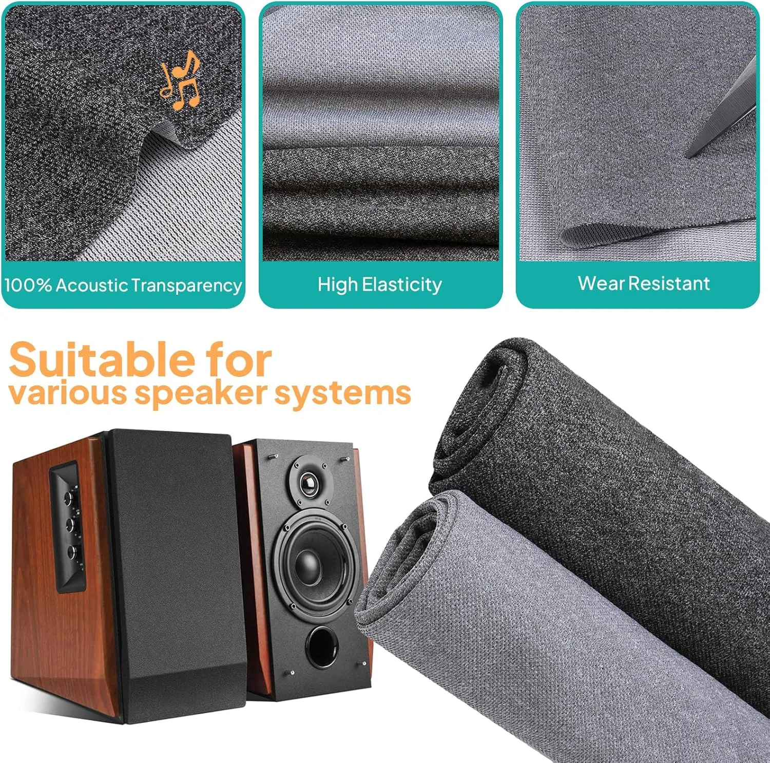 4Bang Waterproof Speaker Grill Cloth,Dustproof Speaker Cloth,Durable for Speaker Repair,Home Vintage Speakers Grills Fabric (Gray, 96inchx55inch)
