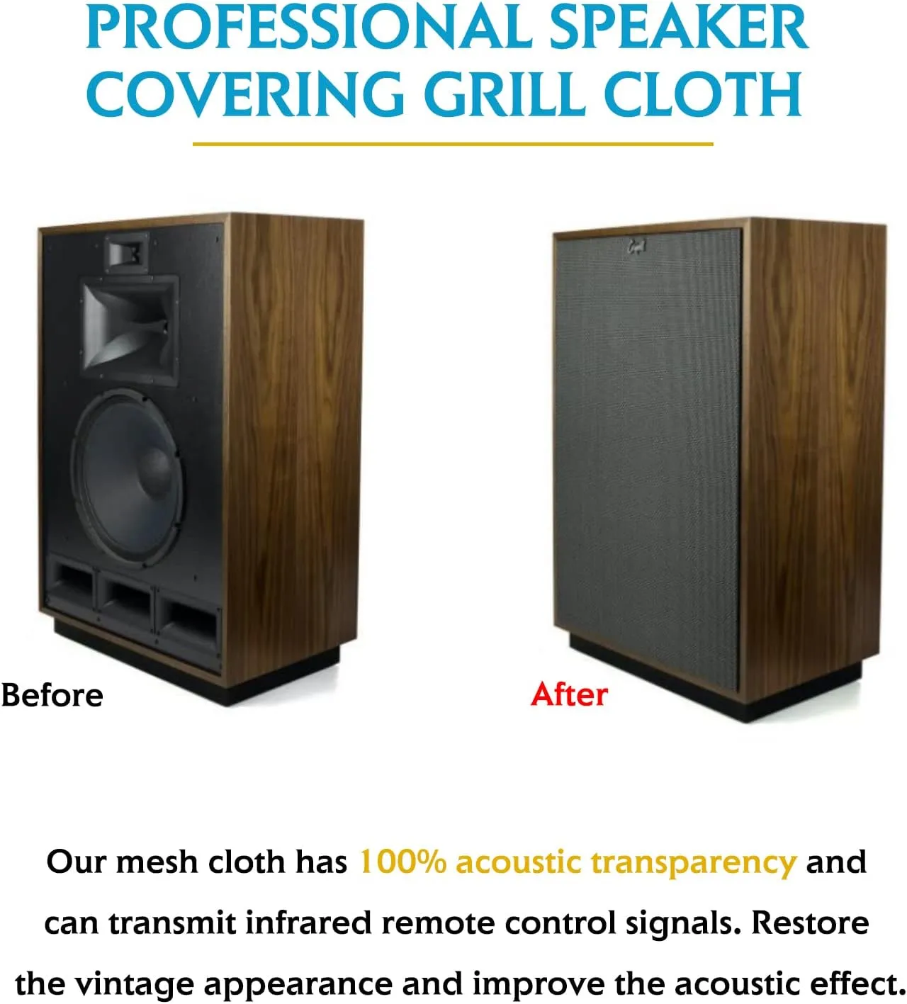 4Bang Waterproof Speaker Grill Cloth,Dustproof Speaker Cloth,Durable for Speaker Repair,Home Vintage Speakers Grills Fabric (Gray, 96inchx55inch)