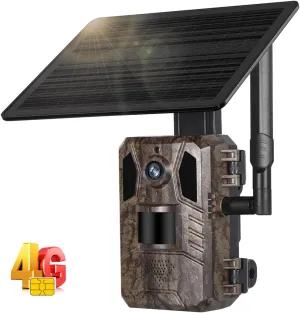 4G LTE Outdoor Wireless Cellular Trail Cameras 4MP Solar Wildlife Game Camera with SIM Card, Remote Phone Access & Playback, Motion Activated 0.2s Trigger Time, Night Vision, IP66