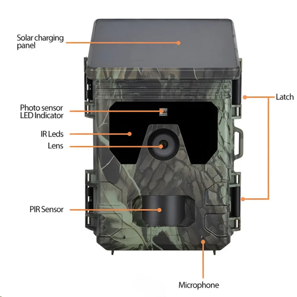 4K 36MP Solar Powered Hunting Camera bluetooth WiFi Outdoors Surveillance Camera 2 inch TFT LCD Display APP Online Viewing for Wild Life Animals