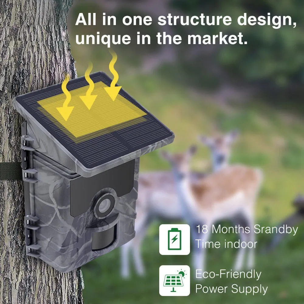 4K 36MP Solar Powered Hunting Camera bluetooth WiFi Outdoors Surveillance Camera 2 inch TFT LCD Display APP Online Viewing for Wild Life Animals
