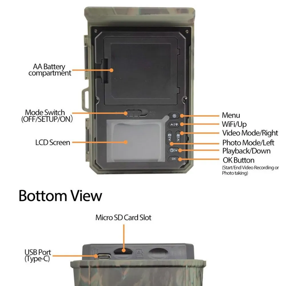 4K 36MP Solar Powered Hunting Camera bluetooth WiFi Outdoors Surveillance Camera 2 inch TFT LCD Display APP Online Viewing for Wild Life Animals