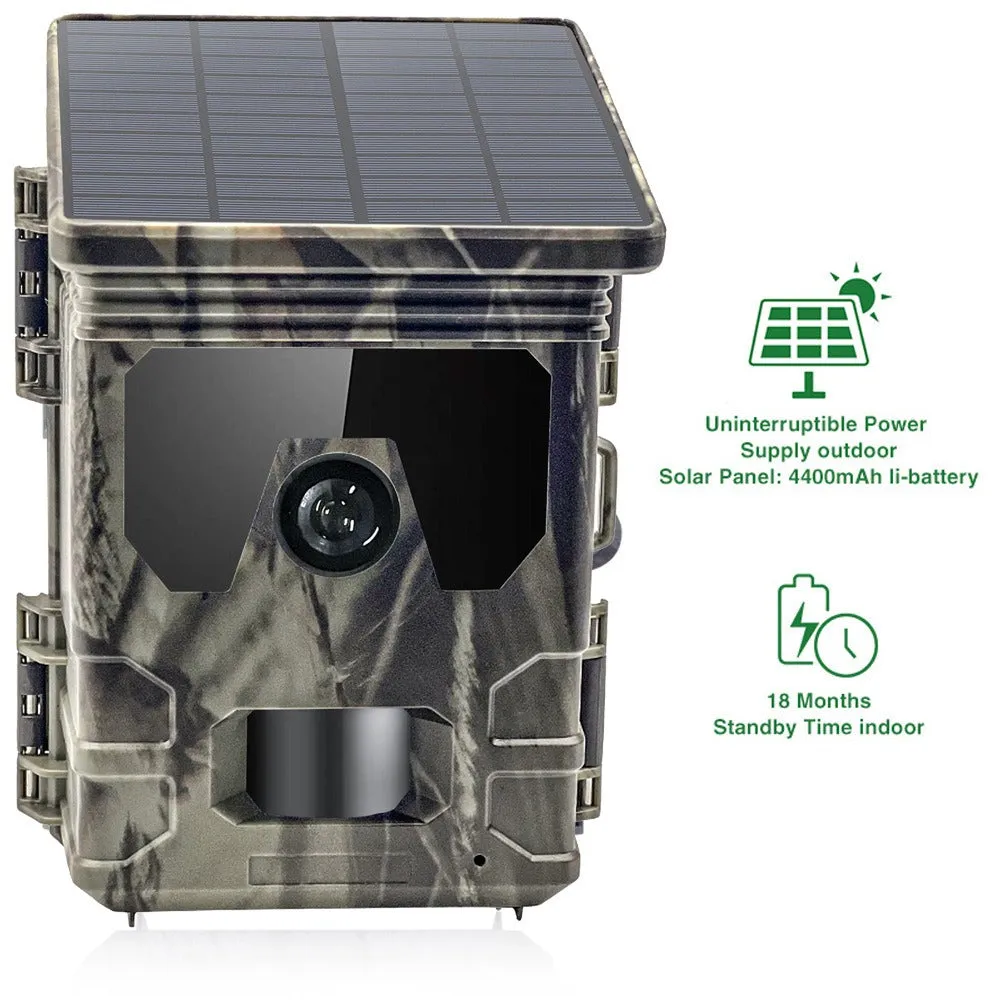 4K 36MP Solar Powered Hunting Camera bluetooth WiFi Outdoors Surveillance Camera 2 inch TFT LCD Display APP Online Viewing for Wild Life Animals