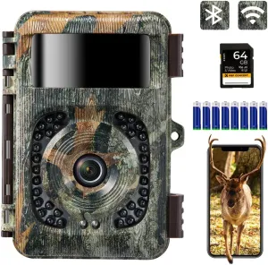 4K 48MP WiFi Trail Camera, Bluetooth Game Camera with No Glow Night Vision Motion Activated Waterproof, 0.2s Trigger Time, 120° Wide-Angle, 2.4'' LCD Hunting Camera for Outdoor Wildlife Monitoring
