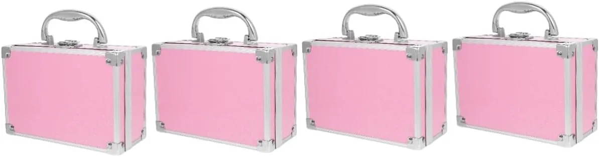 4pcs Cosmetic Train Cases Aluminum Case Pink Makeup Suitcase Travel Cosmetic Organizer