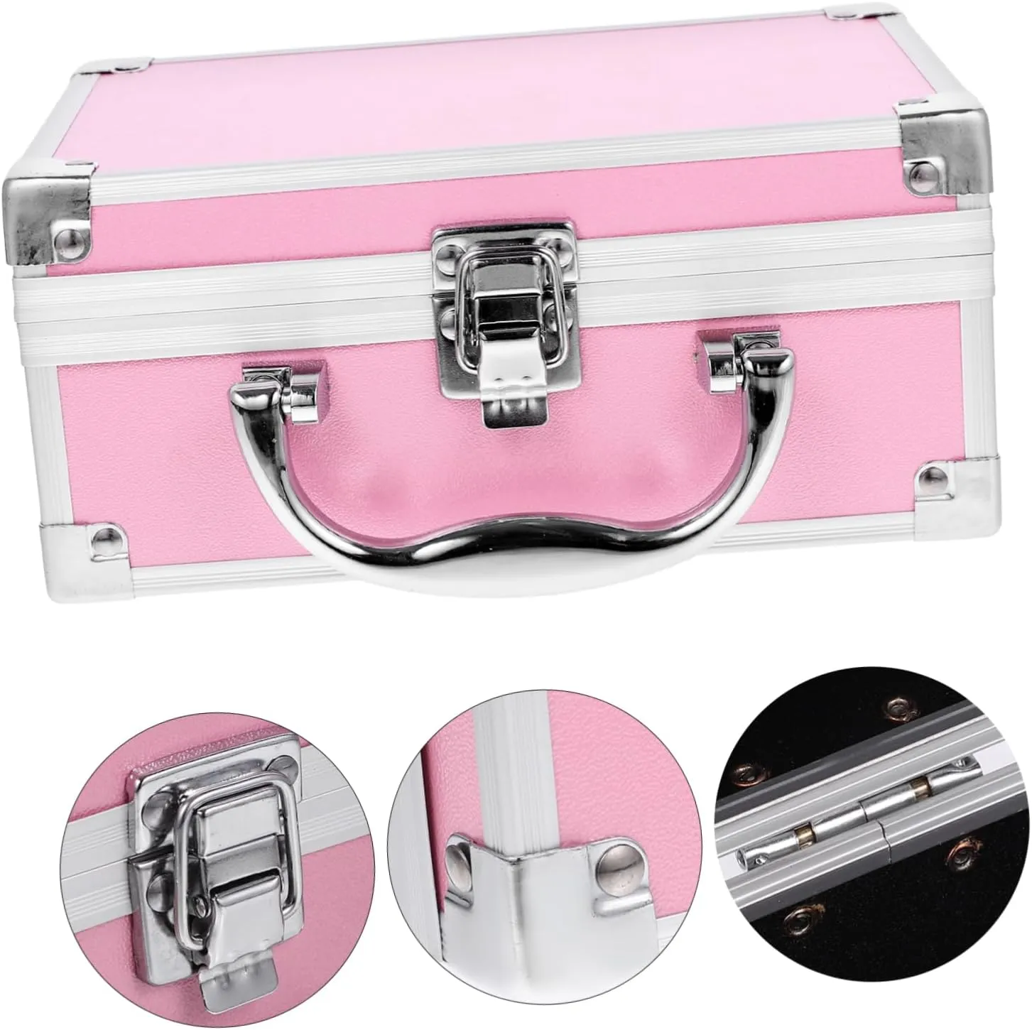 4pcs Cosmetic Train Cases Aluminum Case Pink Makeup Suitcase Travel Cosmetic Organizer