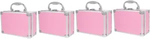 4pcs Cosmetic Train Cases Aluminum Case Pink Makeup Suitcase Travel Cosmetic Organizer