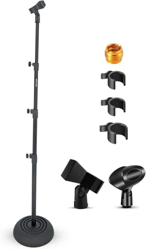 5 Core Mic Stand Floor Height Adjustable 24 to 67 Inch Universal Heavy Duty Microphone Stands Round Base Soporte De micrófono for Studio Singing Church On Stage - MS RBP 3T