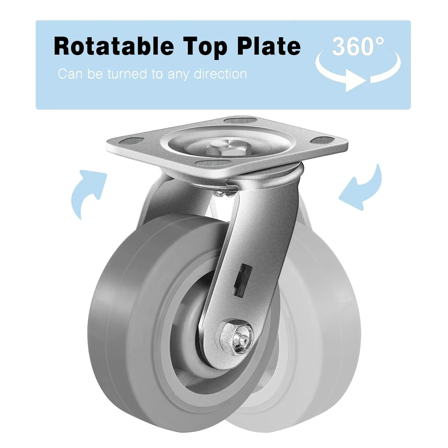 5 Inch Rubber Wheels (Flat Tread)- Heavy Duty Casters, Industrial Caster Wheels- with up to 500 LB Capacity- Use for Dollies, Utility and Maintenance Carts(1 Swivel)