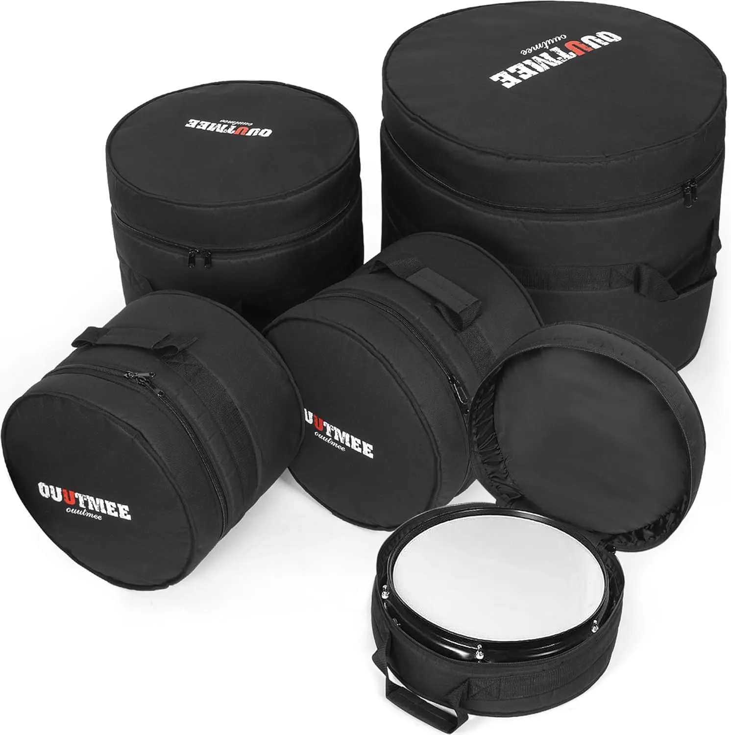 5 Piece 10mm Padded Drum Bag Set for 12" Tom, 13" Tom, 14" Snare, 16" Floor Tom, 22" Bass Drum Carrying Cases