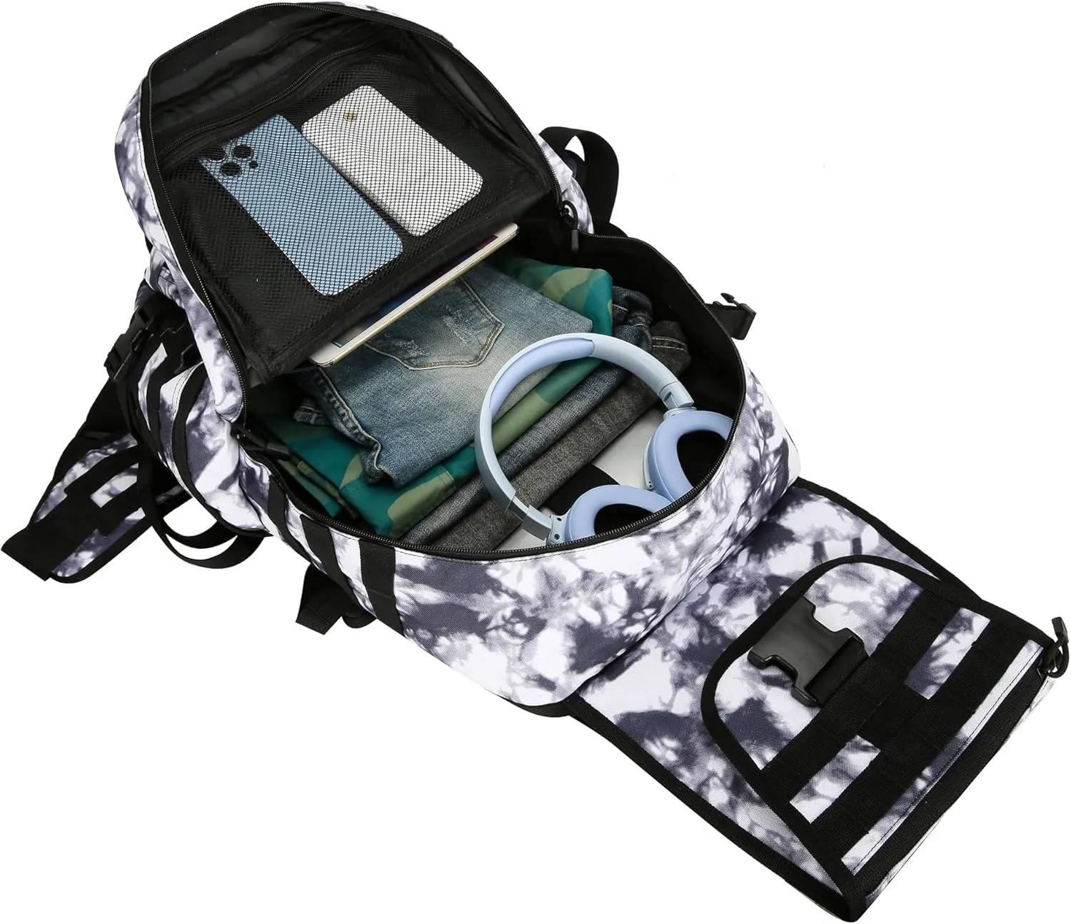 50L Military Tactical Backpack Hiking Waterproof Backpack Large Military Pack 3 Day Assault Pack Molle Bag Rucksack (White Camo)