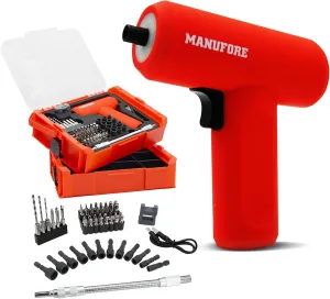 55pcs 2-layer 3.7V Household Electric Cordless Screwdriver Set with LED Light and Charging cable, 2 Level Tool Box for Home, Car