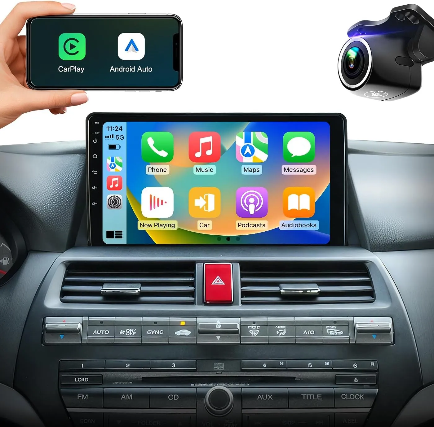 5G WiFi Car Stereo for Honda Accord 2008 2009 2010 2011 2012 10.2 Inch IPS HD Touch Screen Car Radio Wireless CarPlay Android Auto, GPS FM/SWC Bluetooth 1080P Backup Camera (2G 32G)