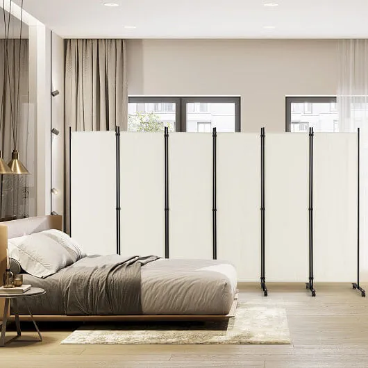 6 Panel 5.7 Feet Tall Rolling Room Divider on Wheels-White - Color: White