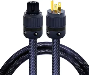 6.56ft/2M Black Audiophile Power Cord Audiophile Amplifier Power Cable Amplifier Iec Power Cable Braided HiFi Audio Ac Plug with 24K Gold Plated US Plug for Speaker, Subwoofer, Turntable, AMP
