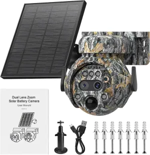 6Mp Solar-Powered Camouflage Trail Camera with WiFi, 12X Zoom, Waterproof Ip65, 360° Night Vision