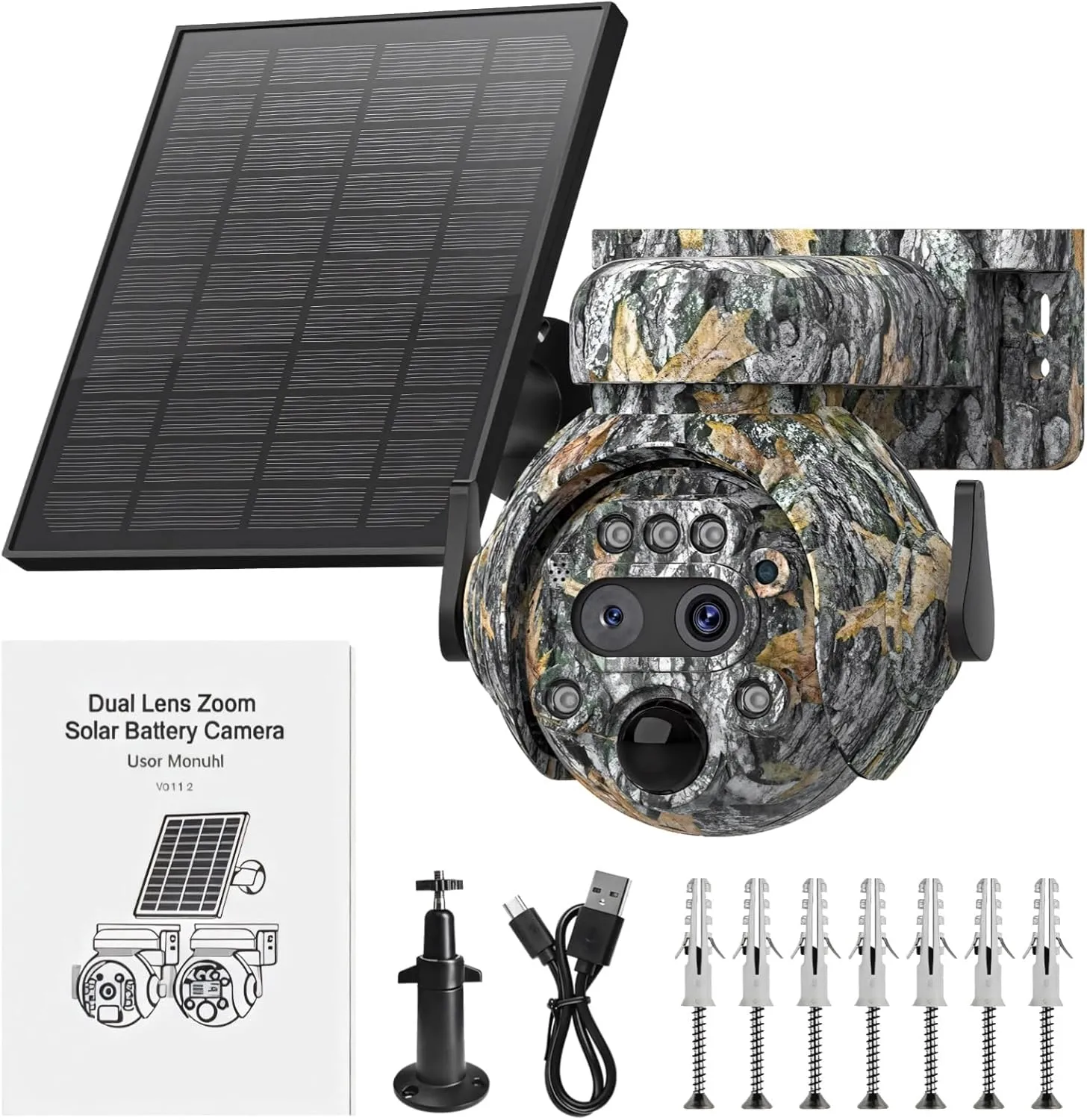 6Mp Solar-Powered Camouflage Trail Camera with WiFi, 12X Zoom, Waterproof Ip65, 360° Night Vision